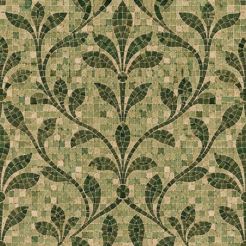 Rustic Theam Tile Green Mosaic Tile Wallpaper, Rustic Ceramic Square Pattern, Peel and ...