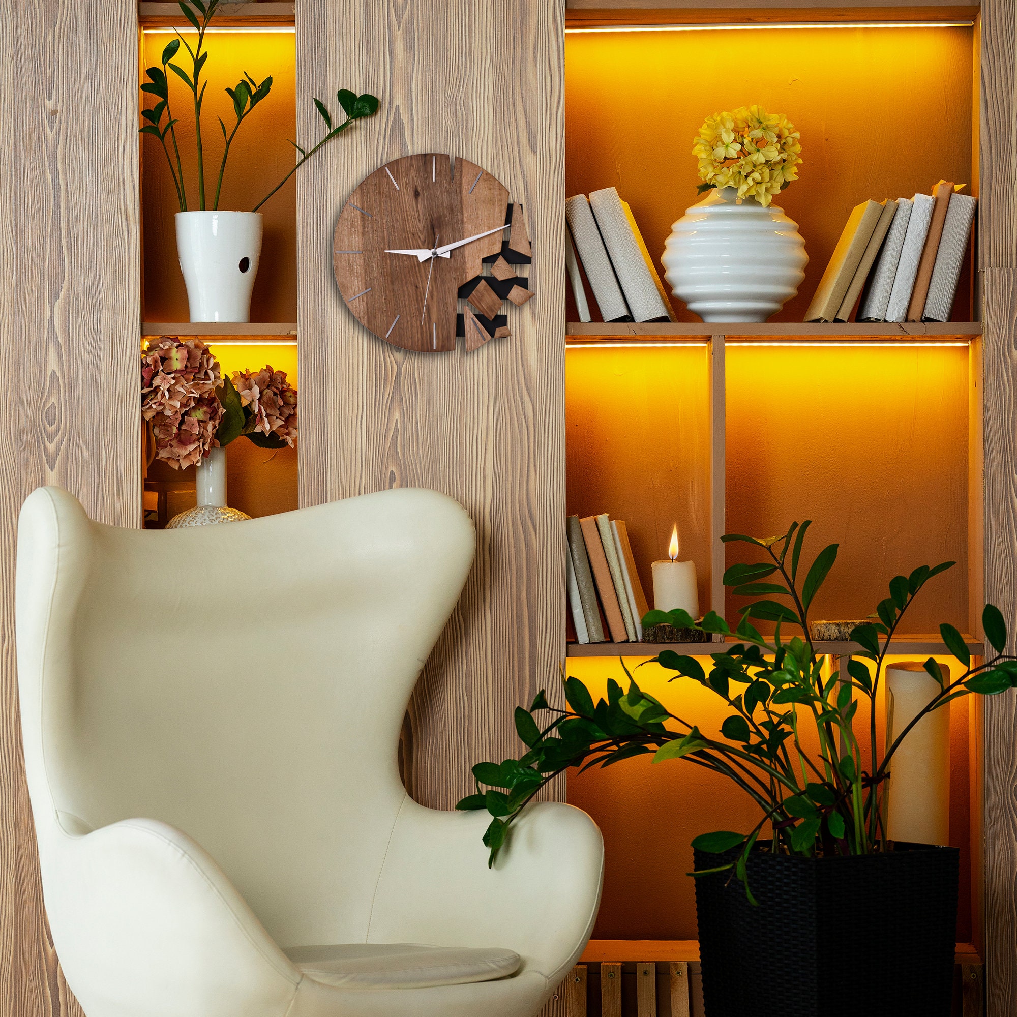 Wall Clock Wood Walnut Wood Wall Clock Large Wooden Wall Etsy Canada