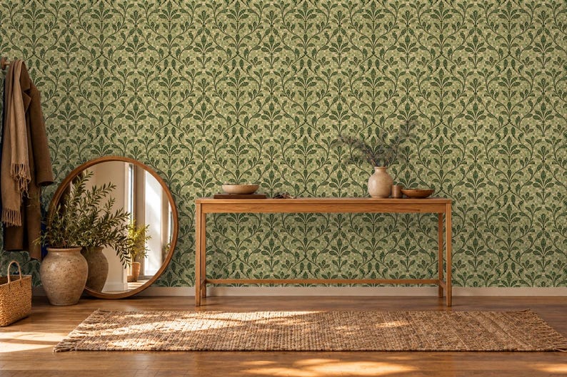 Rustic Theam Tile Green Mosaic Tile Wallpaper, Rustic Ceramic Square Pattern, Peel and ...