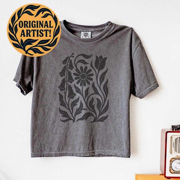 NO WORDS Subtle Anti Trump Shirt, FDT Shirt, Foxglove Daisy Tulip Shirt, Linocut Flower T-shirt, Witchy Shirt, Comfort Colors® Boxy Crop