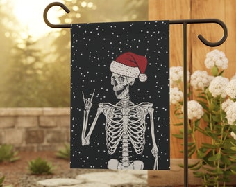 Skeleton Santa Garden Flag: Halloween Christmas Yard Flag