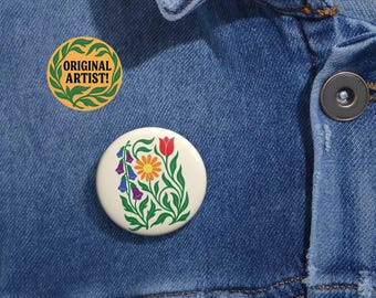 Button NO WORDS Foxglove Daisy Tulip: Subtle Anti Trump, FDT Pin, Rainbow Pride