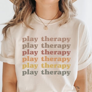 Play Therapy Shirt Vintage Retro Boho Rainbow Registered Play Therapy Graduation Gift Mental Health Occupational Therapy Cute Trendy Shirt
