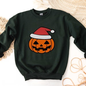 Ugly Christmas Sweater Pumpkin Santa Hat Sweatshirt Jack O Lantern Witchy Goth Spooky Sweatshirt Creepmas Sweatshirt Halloween Christmas