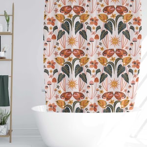 Mushroom Shower Curtain: Tropical Retro Plant Decor
