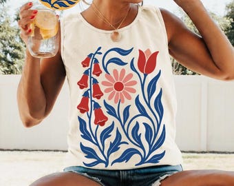 Comfort Colors® NO WORDS Foxglove Daisy Tulip Tank Top: Subtle FDT Anti Trump Shirt