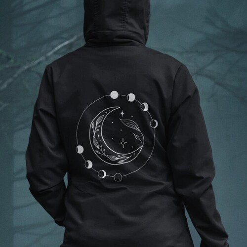 Moon Phases Zip up Back Print Hoodie Alt Clothing Celestial | Etsy