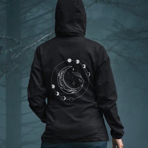 Moon Phases Zip Up Back Print Hoodie Alt Clothing Celestial Witchy Sweatshirt Occult Full Moon Aesthetic Clothes Mystical Boho Crescent Moon