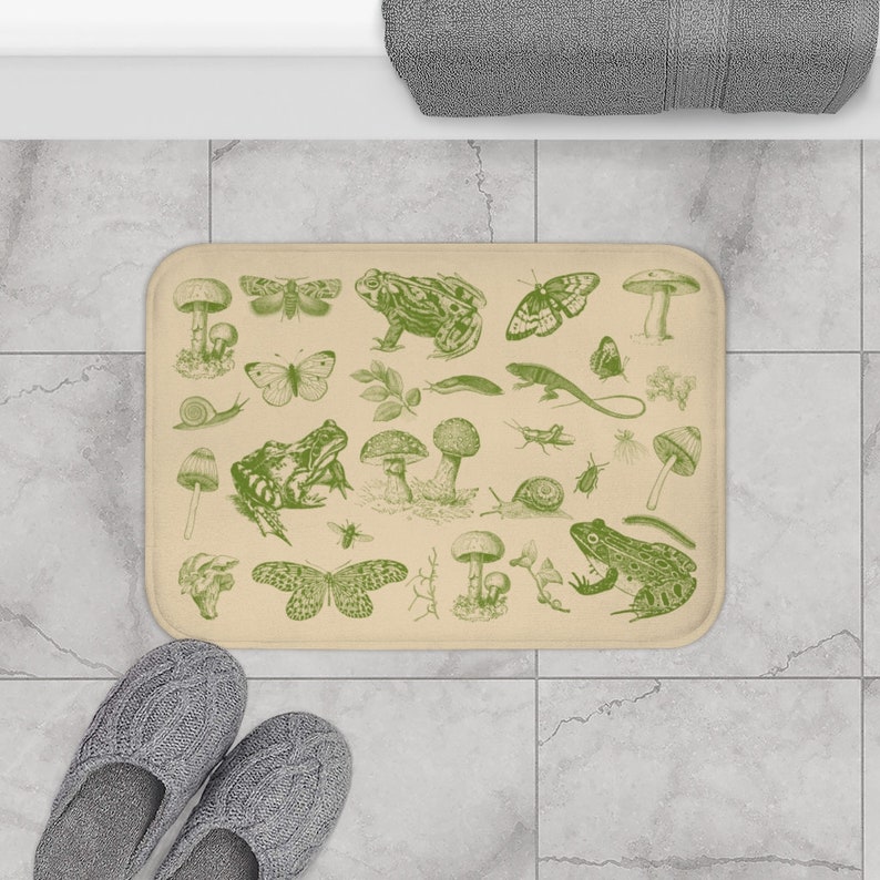 Cottagecore Bath Mat Frog Bathroom Rug Mushroom Decor Etsy