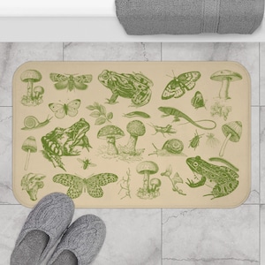 Cottagecore Bath Mat Frog Bathroom Rug Mushroom Decor Housewarming Gift Goblincore Mori Kei Home Things Cute Plant Unique Trendy Home Decor