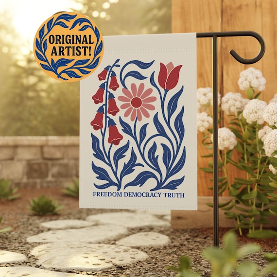 Freedom Democracy Truth Garden Flag: Subtle Anti Trump FDT Sign, Foxglove Daisy Tulip
