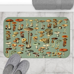 Mushroom Bath Mat Cottagecore Bathroom Rug Vintage Style Decor Mori Kei Sage Green Plant Decor Unique Trendy Home Decor Housewarming Gift