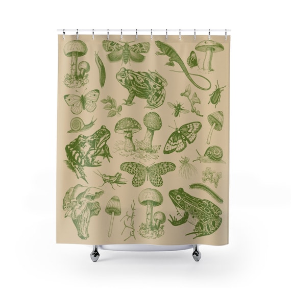 Animal Fabric Shower Curtain set Green Frog With Stone Bathroom Curtain 71Inches