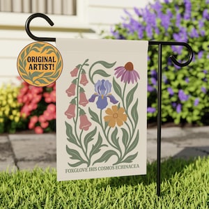 Drapeau de jardin subtil anti-ICE : Digitale Iris Cosmos Echinacea, Abolish ICE, Summer FDT Banner