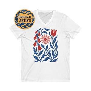 V-neck NO WORDS Subtle Anti Trump  Shirt: Foxglove Daisy Tulip T-shirt, FDT Tee