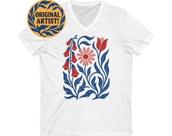 V-neck NO WORDS Subtle Anti Trump  Shirt: Foxglove Daisy Tulip T-shirt, FDT Tee
