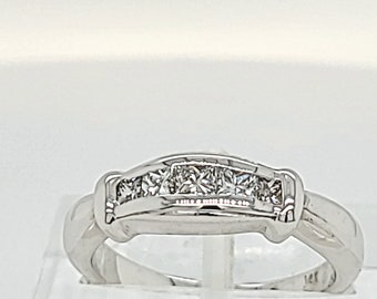 14 Karat White Gold Band 3.28gr | 5 Channel Set Princess Cut Diamonds 0.50cts | Handmade