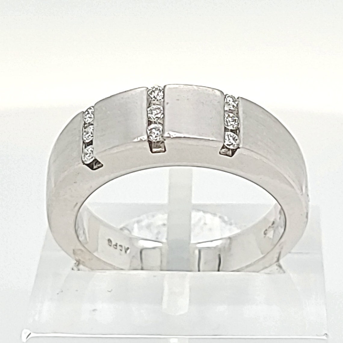 14 Karat White Gold Band 9 Round Diamonds 0.21cts Handmade Etsy