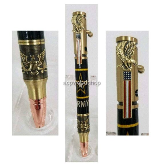 Gun Metal Finish Gift for Veteran; Gift for Service Member; 30 Cal Bolt Action Handcrafted Apple Wood Pen