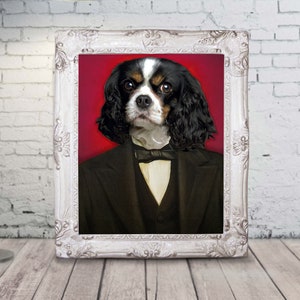 Smoking pet portrait, Custom aristocratic photo into painting, Pet lover gift, Noble Dog memorial, doggo wall art, cat present, birthday