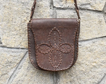 Bolso de cuero genuino vintage, bolso de cuero genuino marrón, bolso de cuero, bolso de cuero de hombro retro, bolso hecho a mano de cuero genuino viejo, 1960s