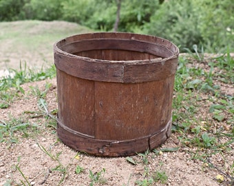 Antique wooden bowl, Primitives wooden bucket, Woodenware, Old wooden vase, Farmhouse wood vessel, Rustic home decor, Сountry style, 1930s