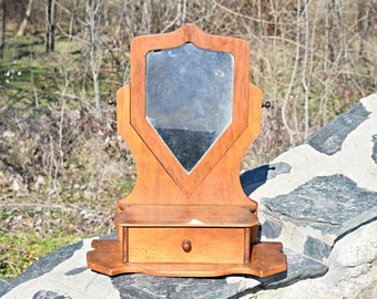 1930s Vintage Wooden Vanity Mirror & Cosmetic Cabinet