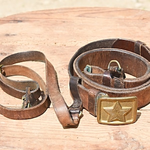 Vintage army belt, Vintage military belt, Bronze buckle belt, Dark brown leather belt, Men leather belt,Аrmy style, Men accessory,1960s belt