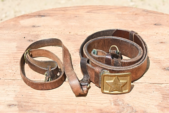 Vintage army belt, Vintage military belt, Bronze … - image 1