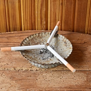 Antique gray metal ashtray, Three cigarettes ashtray, Vintage ashtray, Retro restaurant ashtray, Outdoor/garden bar ashtray, 1950s ashtray