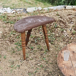 Antique Handmade Wooden Chair, Vintage Wooden Tripod, Primitive stool, Old Three-legged chair, 1800s Wooden Chair, Vintage Home Decor