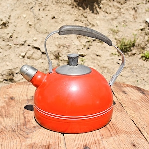 Vintage Red Enamel Teapot, Rustic Tea Kettle, Farmhouse Decor, Vintage Tea Pot, Enamelware Kettle, Water Kettle, Rustic Home, Enamel Kettle