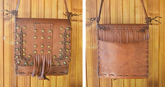 Vintage genuine leather bag, Brown Genuine Leathe… - image 2