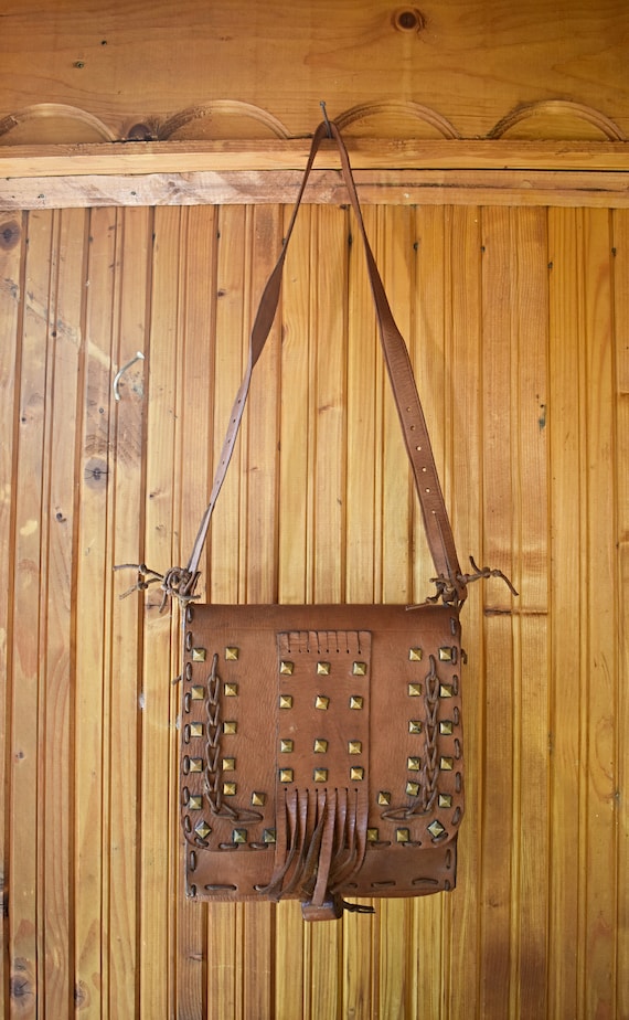 Vintage genuine leather bag, Brown Genuine Leathe… - image 1