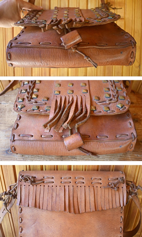 Vintage genuine leather bag, Brown Genuine Leathe… - image 3
