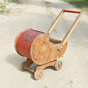 Vintage wooden doll pram, 1960s doll pushchair, Antique dolls pram, Old baby doll stroller, Nursery decor, Antique wooden carriage