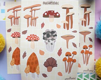 Mushroom Sticker Sheet, Adorable Gifts, Waterproof Matte Vinyl Stickers for Planners, Craft Supplies, Scrapbooking, Cottage core, woodlands.