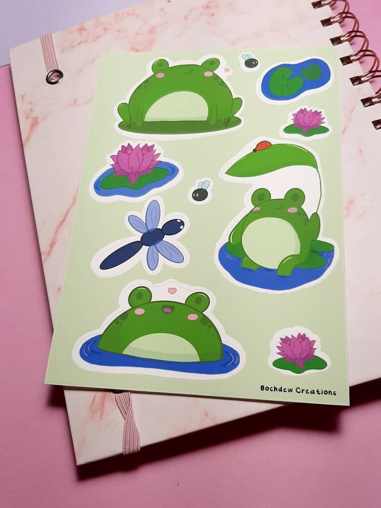 Frog Sticker Sheet Cute frog Adorable Gifts Waterproof | Etsy