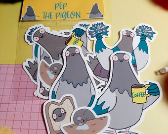 Adorable pigeon stickers, kawaii stickers, stationery for bullet journaling, planners, laptops, party favors, goodie bags, card making.