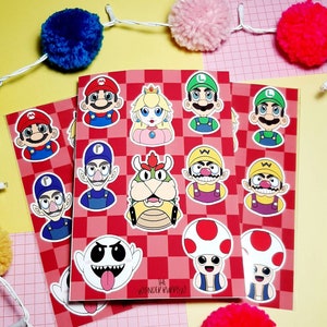 Mario Stickerbogen, Gaming Sticker, nerdige Sticker, Geschenke für Nerds, kawaii Briefpapier, niedliches Bullet Journaling, Kinder Sticker