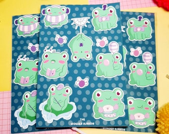 Cottage core frog stickers, hobby frog, scrapbooking, bullet journal accessories, cute toads, fishing, baking, frog lover gifts, cosplay.