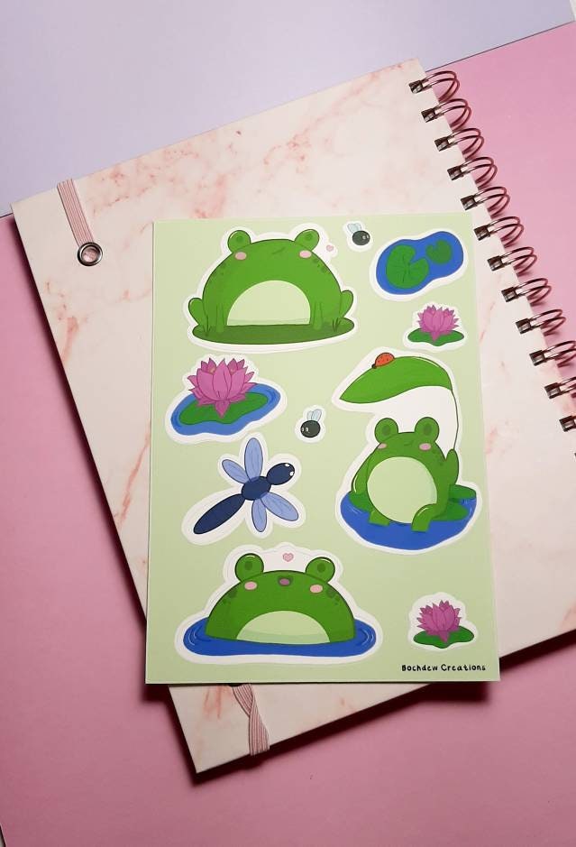 Frog Sticker Sheet Cute frog Adorable Gifts Waterproof | Etsy