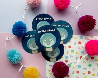 Otter in space sticker, outer space, NASA, astronauts, galaxy, punny gift, animal lover, stationery supplies, journaling.
