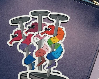 Worm on a string sticker, pole dancing, LGBQ community, stationery for bullet journal, planner, laptops, party favours, goodie bags.