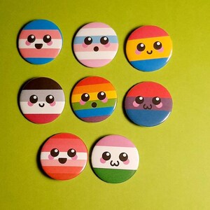 LGBTQ+ community Badges, Pride Flags, Kawaii face button badges, planner, laptops, party favours, goodie bags, gift idea