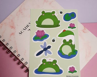 Frog Sticker Sheet, Cute frog, Adorable Gifts, Waterproof Matte Vinyl Stickers for Planners, Craft Supplies, Scrapbooking, Animal Crafts.