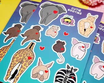 Animal but stickers, animals bums, bottoms, silly stickers, funny buts, animal gifts, animal lover, rabbits, cute rats, adorable stickers.