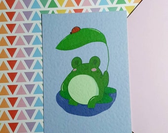 Frog art print - Cute toad art print - kawaii cosy art decor - lilly pad art - Kawaii home decor - postcard print - art wall - gift ideas