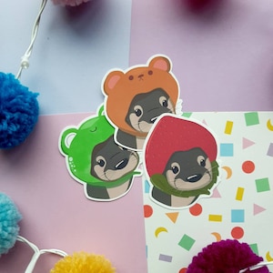 Otters wearing hats sticker pack, sticker bundle, cute otters, fancy dress, fruit stickers, stickers for water bottles, Valentines day gift.