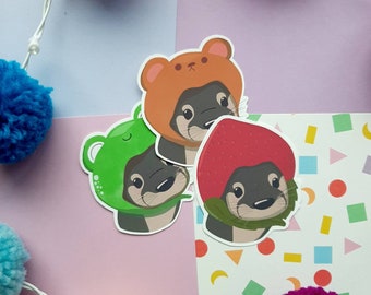 Otters wearing hats sticker pack, sticker bundle, cute otters, fancy dress, fruit stickers, stickers for water bottles, Valentines day gift.